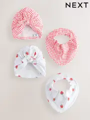 Red Strawberry Baby Turban and Dribble Bibs 4 Piece Set (0mths-2yrs) (AA3787) | $22