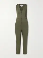 [Rivet Utility] Rivet Utility - Rockstar Cropped Stretch-twill Jumpsuit - Army green - x small x small Green