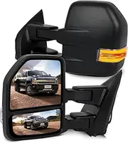 SCITOO Towing Mirrors Compatible With 2015-2020 Ford F150 Pickup A Pair With Power Adjusted Heated Turn Signal Light Black Cap Housing Manual Folding and Telescoping Temperature Sensor