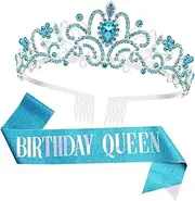 [harayaa] Birthday Girl Headband with Sash Shiny Letter Printed Ribbon for Gifts Children