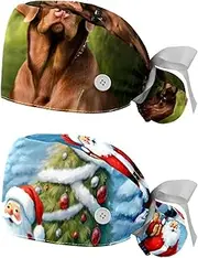 [YTYVAGT] 2-Pc,Nurse Scrub Caps,Scrub Hats with Buttons and Cotton Sweatband,Dog Bordeaux Pet Jungle