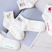 Fruit Embroidered Socks Peach - One Size