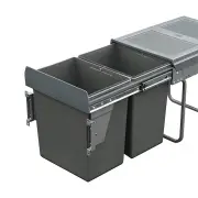 Domestique 40L Twin Slide Out Concealed Waste Bin - for a 400mm Cabinet - Bottom Mounted - Includes Integrated Door Bracket