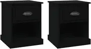 'vidaXL Trendy Bedside Cabinets in Black, Engineered Wood Construction with Drawer and Open Compartment, Multipurpose Use - Set of 2