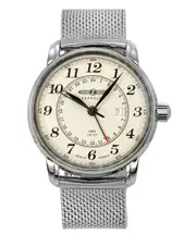 Zeppelin LZ127 Graf GMT Stainless Steel Beige Dial Quartz 7642M5 50M Mens Watch