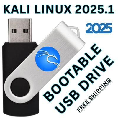 Kali Linux 2025.1 Bootable Live 64Bit USB Cyber Security Linux Pen Testing Tools