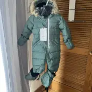 Deux Par Deux Unisex Green Hooded Snowsuit Bold 18M