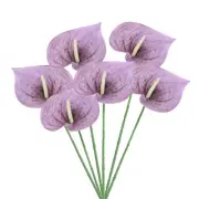 6Pcs 13" Artificial Anthurium Lily Flowers Floral Bouquet Decor, Dark Purple