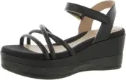 Cole Haan Grand Ambition Addison Black Leather Ankle Strap Wedge Heeled Sandals