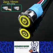 2 x 16mm Metal Push Button Switch Yellow LED 12-24V PreWired Self-Locking Switch