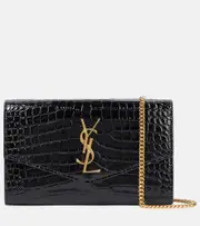 [Saint Laurent] Saint Laurent Uptown croc-effect leather wallet on chain One Size black