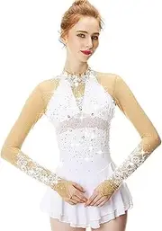 [Zagitova] Ice Figure Skating Dress for Girls with Rhinestone Women Competition Outfits Patchwork Sheer Long Sleeve Back