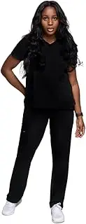 [Anwu] Scrub Set for Women V Neck Scrub Top & Straight Leg Scrub Pant, Modern, Moisture- Wicking, Odor Protection