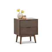 Stella Walnut Oak Wood 2 Drawer Bedside Table Nightstand with Mid Century Modern Design
