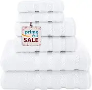 Bath Towel Set Premium Quality [Pack of 6] 100% Combed Cotton 600 GSM, Super Soft & Absorbent Fingertip Towels 2 Bath Towels, 2 Hand Towels, 2 Washcloths - [Worth $72.99] Bright White