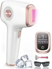 Laser Hair Removal for Women Permanent, 45°F Ice-Cooling Contact, Safe & Virtually Painless Alternative to Salon IPL Hair Removal Device, Long-Lasting Hair Removal from Home, with Razor & Glasses