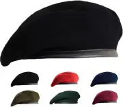 Gajaous British Military Berets for Men and Women,Wool and Leather Beret Hats