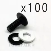 10-32 Thread x 1/2" DJ Audio Rack Mount Screws Bolts Black Washer - 100 Pack Lot