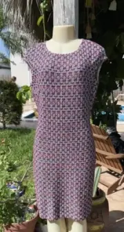 ST JOHN MULTI COLOR TWEED KNIT STRETCH SLEEVELESS DRESS Sz 10 SP 17' NWT
