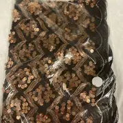 NWT Joan Rivers Black W/Gold Copper Color Sequin Scalloped Edge Long Scarf Shaw