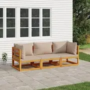 Elegant 3 Piece Garden Lounge Set with Taupe Cushions - Solid Acacia Wood Patio Furniture, Modular Outdoor Sofa, Comfortable Porch Set