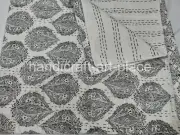 Beautiful Indian Kantha Hand Block Print Handmade King Size Bedspread Quilt