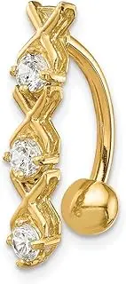 [JewelryWeb] Yellow Gold Polished Screw back With CZ Simulated Diamond Xoxo Belly Ring Dangle 21x4mm Wide