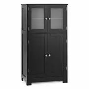 Costway Bathroom Cabinet Toilet Storage Cupboard Organizer w/Shelf & 4 Doors Hallway Living Room Black