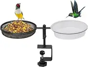 Deck Bird Feeders with Metal Mesh Tray and 2 Water Bowls - Detachable Adjustable Heavy Duty Clamp Bracket, Rail Bird Bath Balcony Porch Railing Feeder Perfect for Attracting Birds