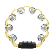 8 Inch Double Row Tambourine Round Musical Tambourine Metal Bells Hand Held Percussion Drum with Ergonomic Handle Grip Gold
