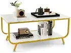 Marble Coffee Table, 2-Tier Faux Marble Top Coffee Table