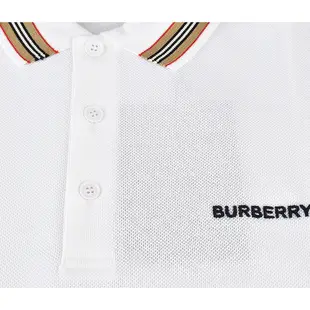 BURBERRY黑字刺繡LOGO條紋設計純棉短袖POLO衫(S/M/L/白)