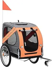 Pet Bike Trailer Orange and Grey - Durable Oxford Fabric, Sturdy Steel Frame, Mesh Windows, Dual Entry, Quick-Release Wheels, Foldable Design, Reflectors & Safety Flag, 137x73x90 cm