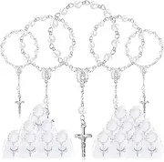 Fyshird Pack of 15 Cross Pendants Christening Rosary Thank You Gift Guardian Angel Pendant Silver Gift Tags Kraft Paper Guest Gifts for Wedding Christening Farewell Thank You Communion Confirmation