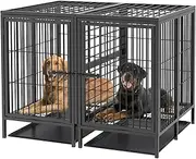 BingoPaw Heavy Duty Dog Crate: 52inch Extra Large Huge Metal Pet Cage with Removable Divider Panel - Indoor Higher Inner Space Doggy Playpen Kennel with Two Doors and Trays for Small Medium Large Dogs