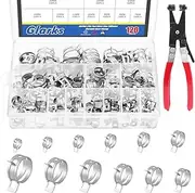 Glarks 121Pcs 12 Sizes 7-22mm Spring Band Type Clips Fuel Silicone Vacuum Hose Pipe Clamp Low Pressure Air Clip Clamp Fasteners Assortment Kit with 1Pc Swivel Flat Band Hose Clamp Pliers