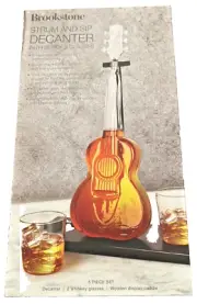 NEW Strum & Sip Guitar Whiskey Decanter + 2 Glasses on Wood Base Brookstone