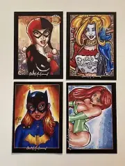 HARLEY QUINN BATGIRL POISON IVY DC 4 Sketch Card Print Lot Set McJunkin