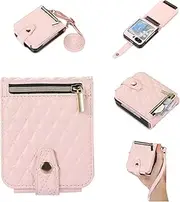 [Asuwish] Phone Case for Samsung Galaxy Z Flip 5 5G 2023 Wallet Cover and Zipper Card Holder Slot Cell Accessories Wrist Strap Lanyard Stand Flip Mobile Leather ZFlip5 Z5 G Flip5 5Z G5 Women Men Pink