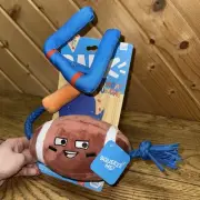 NEW Barkbox Sunday Funday Football Touchdown Dog Toy Chew Squeak Rope Tug S,M,L