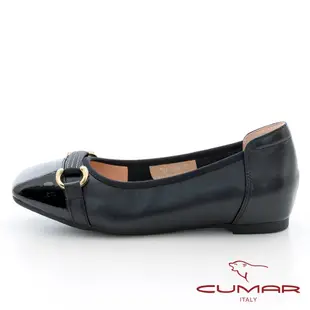 【CUMAR】拼接包邊內增高芭蕾舞鞋-黑