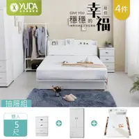 在飛比找momo購物網優惠-【YUDA 生活美學】英式小屋4件組 抽屜床底+床頭箱+床頭