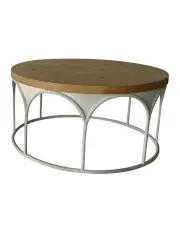 [Willow & Silk] Modern Large Round Coffee Table in Natural/Distressed White