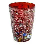 Murano Glass Drinking Artisan Tumbler Red Multi Millefiori