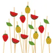BambooMN Tropical Fruits Pineapple Watermelon Strawberry Leaf Cocktail Picks