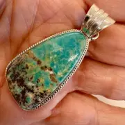 Navajo Sonoran Gold Turquoise Pendant 1 7/8" Sterling by S McCarthy 10.4 grams