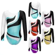 iiniim Kids Girls Long Sleeve Shiny Leotard Dance Jumpsuit Gymnastic Unitard
