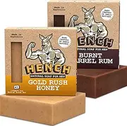 [Hench] Mens Soap Bar 2 Pack Natural Body Soap for Men Exfoliating & Moisturising No Palm Oil & No Harsh Chemicals Soothes Dry Irritated Skin (Gold Rush Honey and Burnt Barrel Rum)