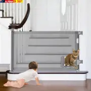 Retractable Baby Gates, Pet Gate with Cat Door - 33" Tall, Extends to 55" Wide D