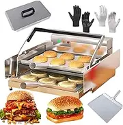 Commercial Electric Burger Bun Toaster, Automatic 0-3 Minute Timer & 50-300°C Adjustable Temperature, Double-Layer Bun Baking Machine for Bakeries, Restaurants, Cafés